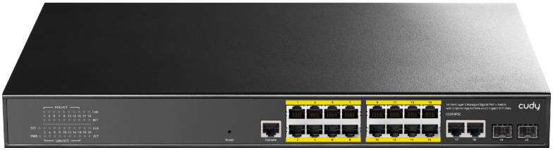 CUDY 16-Port Layer 2 Managed Gigabit PoE+ Switch with 2 Uplink Gigabit Ports and 2 Gigabit SFP Slots, 200W